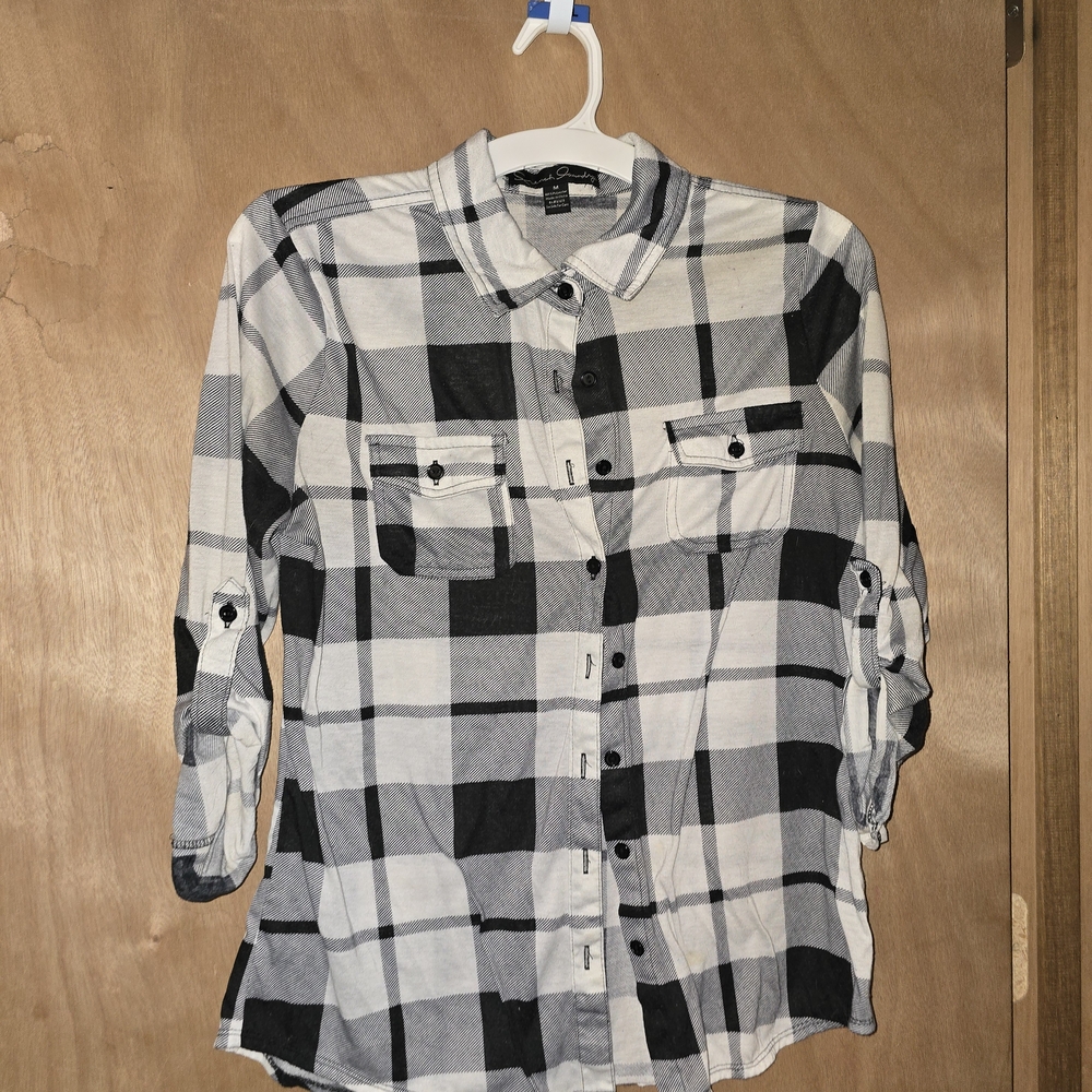 French Laundry Black and White Plaid Button Down Shirt